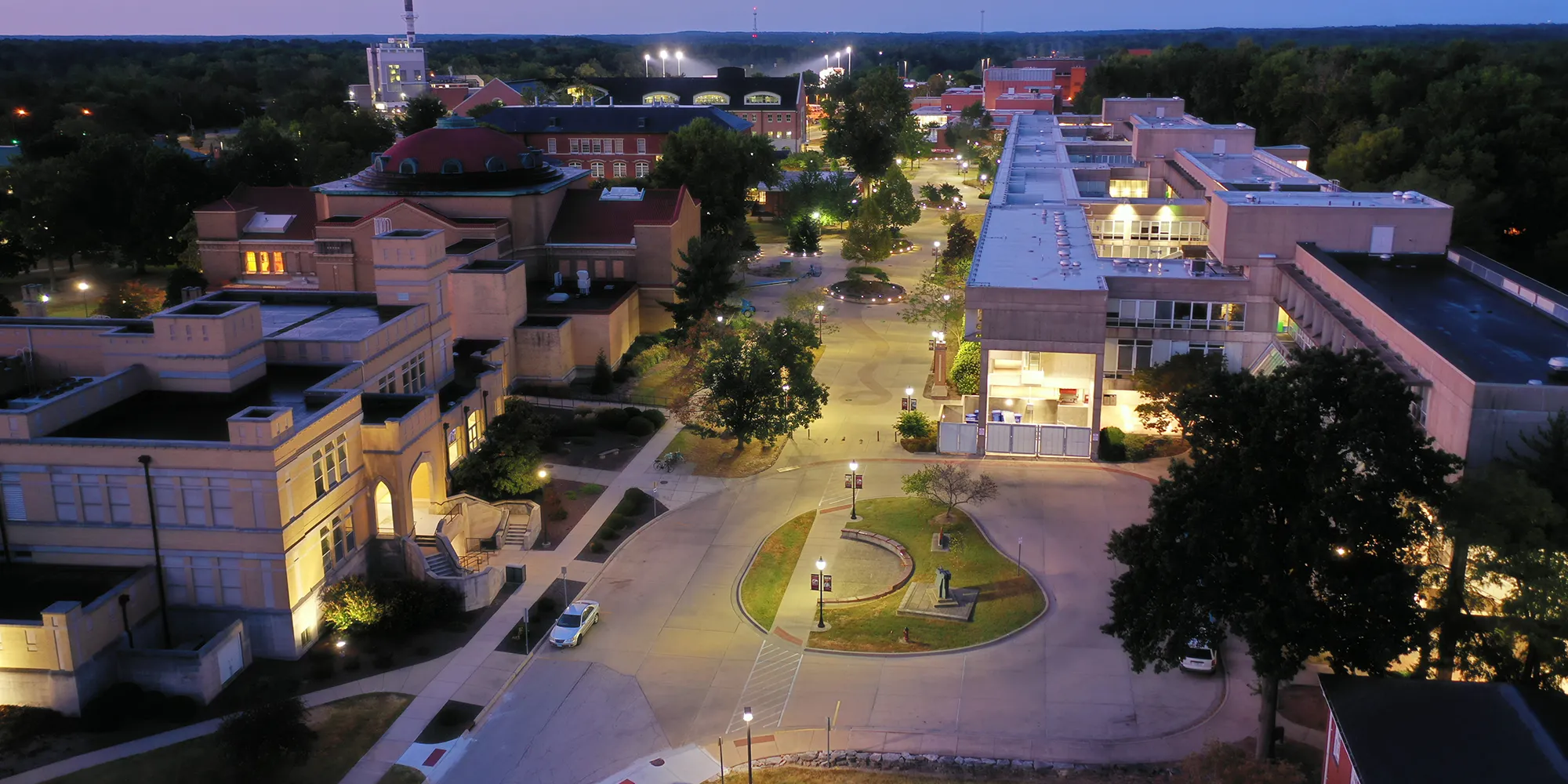 Arial shot of SIU campus showing faner Hall